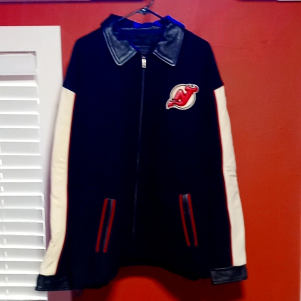 NJ Devils leather & wool coat XXL